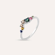 0.62 CT Multicolor Safir ve Brown Pırlanta Taşlı Beyaz Altın Yüzük