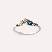 0.62 CT Multicolor Safir ve Brown Pırlanta Taşlı Beyaz Altın Yüzük