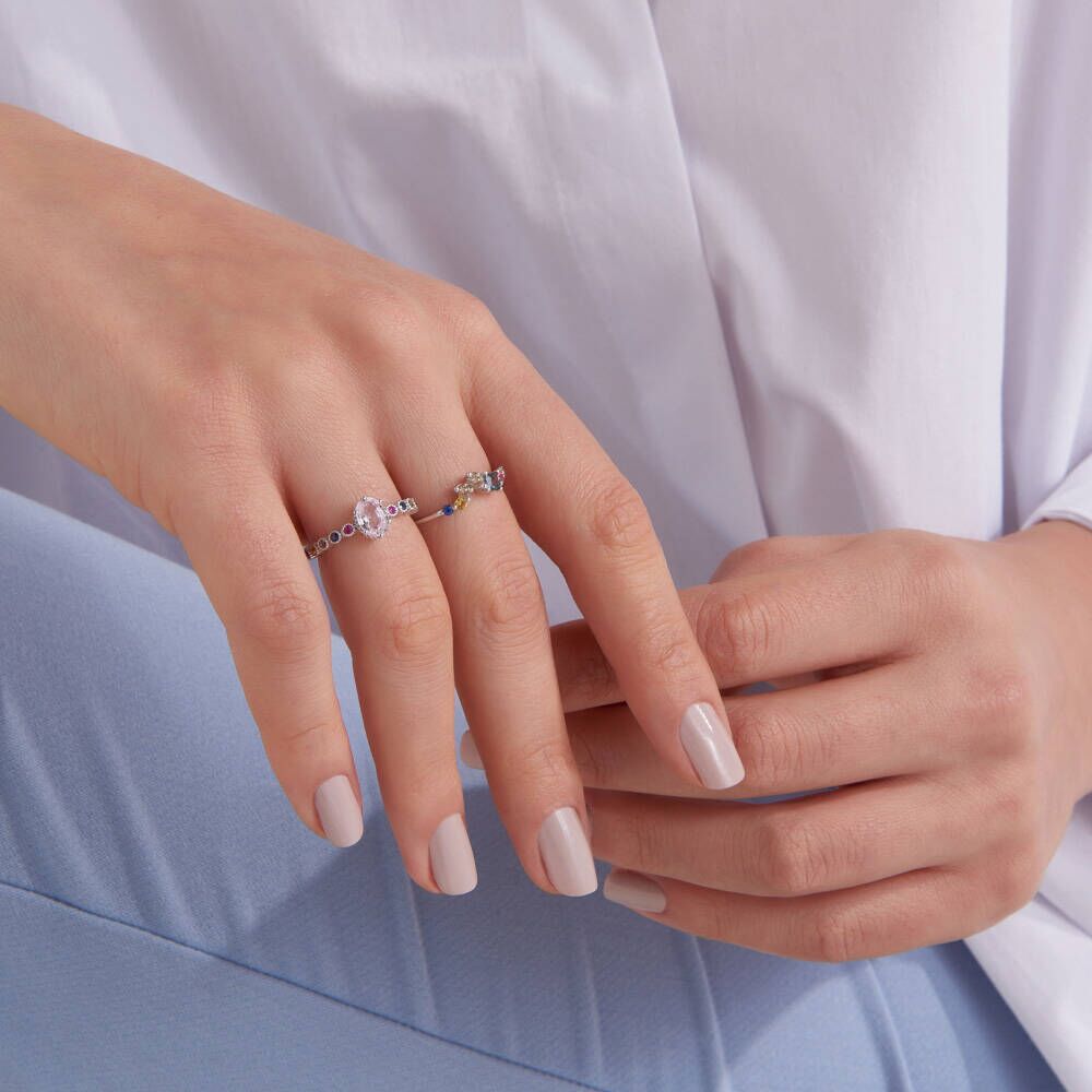 0.62 CT Multicolor Safir ve Brown Pırlanta Taşlı Beyaz Altın Yüzük