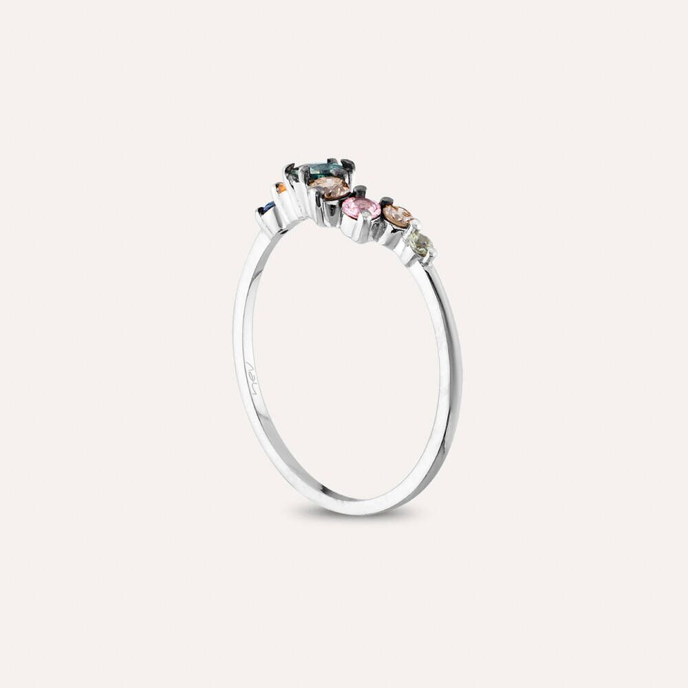 0.62 CT Multicolor Safir ve Pırlanta Taşlı Beyaz Altın Yüzük