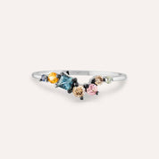 0.62 CT Multicolor Safir ve Pırlanta Taşlı Beyaz Altın Yüzük