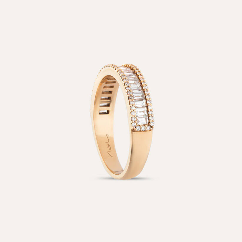 0.64 CT Baget Pırlanta Taşlı Yarımtur Rose Altın Yüzük