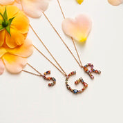 0.64 CT Brown Pırlanta ve Multicolor Safir Taşlı S Harf Kolye