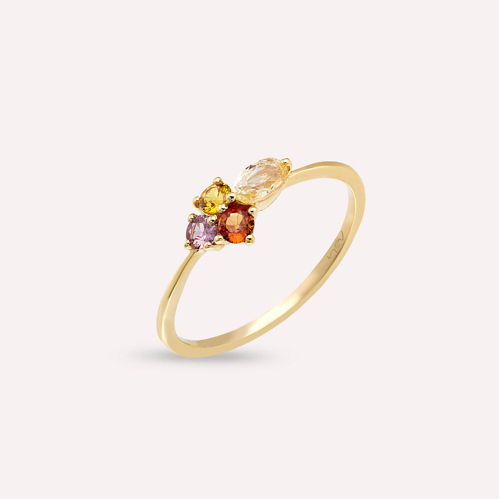 0.64 CT Multicolor Safir Taşlı Sarı Altın Yüzük
