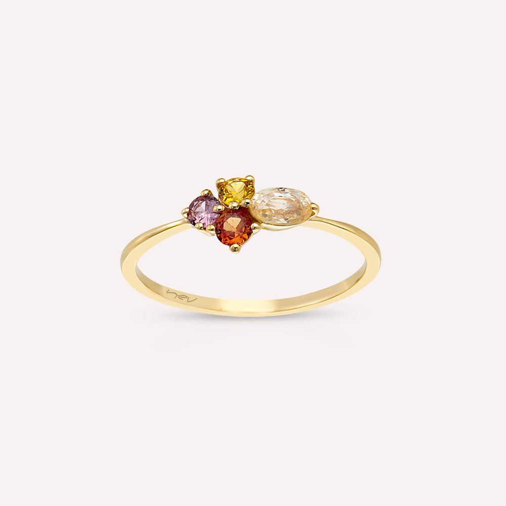 0.64 CT Multicolor Safir Taşlı Sarı Altın Yüzük