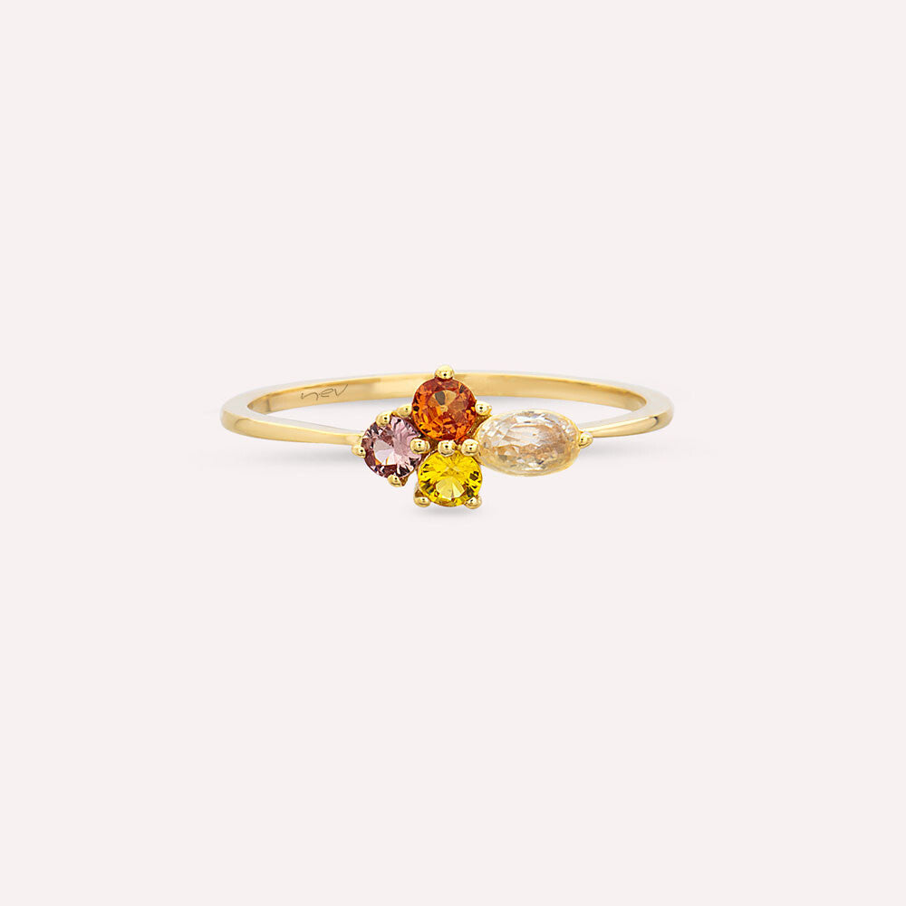0.64 CT Multicolor Safir Taşlı Sarı Altın Yüzük
