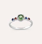 0.67 CT Multicolor Safir Taşlı Beyaz Altın Yüzük