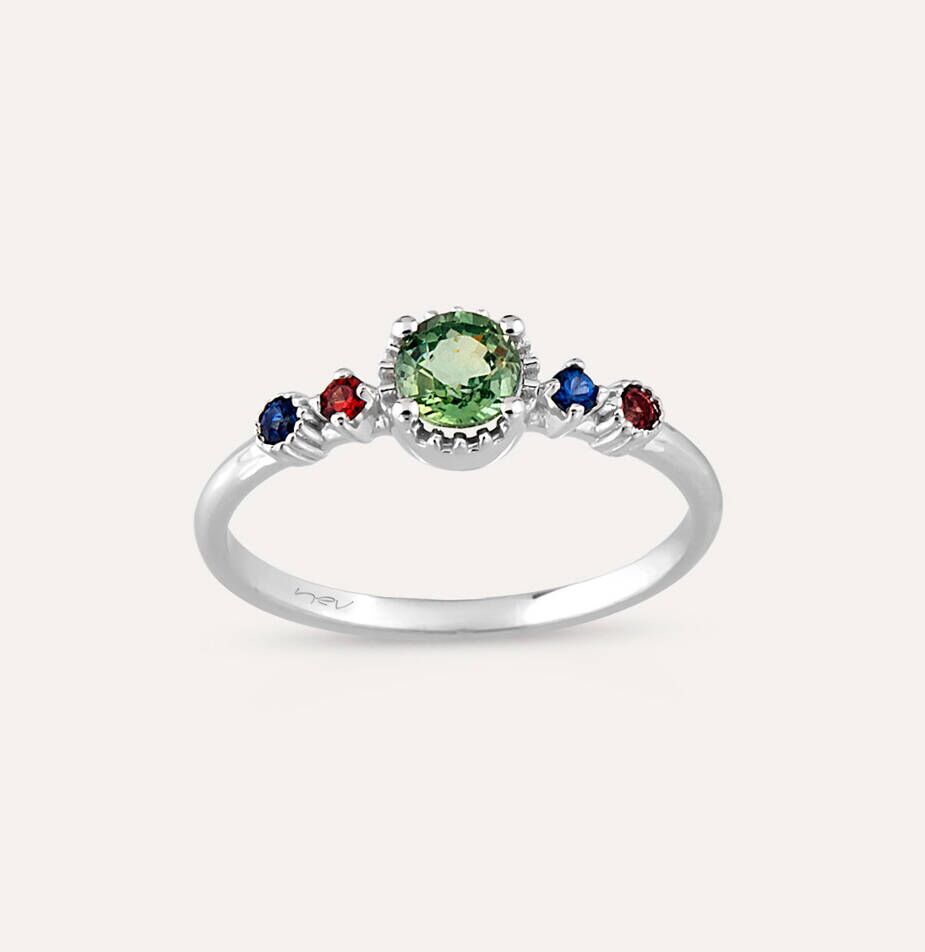 0.67 CT Multicolor Safir Taşlı Beyaz Altın Yüzük