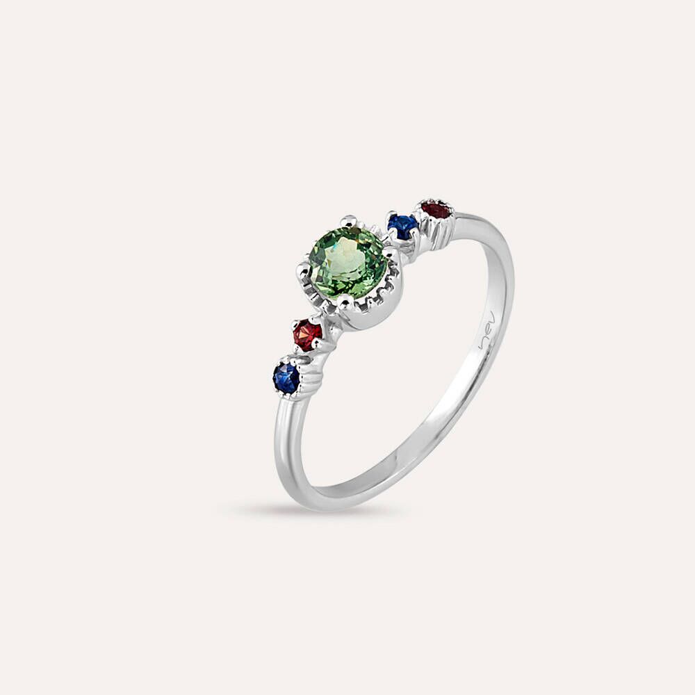 0.67 CT Multicolor Safir Taşlı Beyaz Altın Yüzük