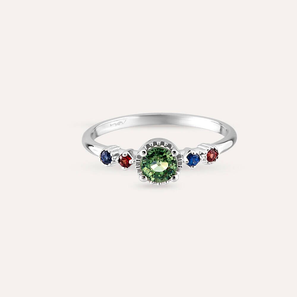 0.67 CT Multicolor Safir Taşlı Beyaz Altın Yüzük