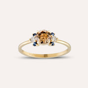 0.69 CT Multicolor Safir ve Brown Pırlanta Taşlı Sarı Altın Yüzük
