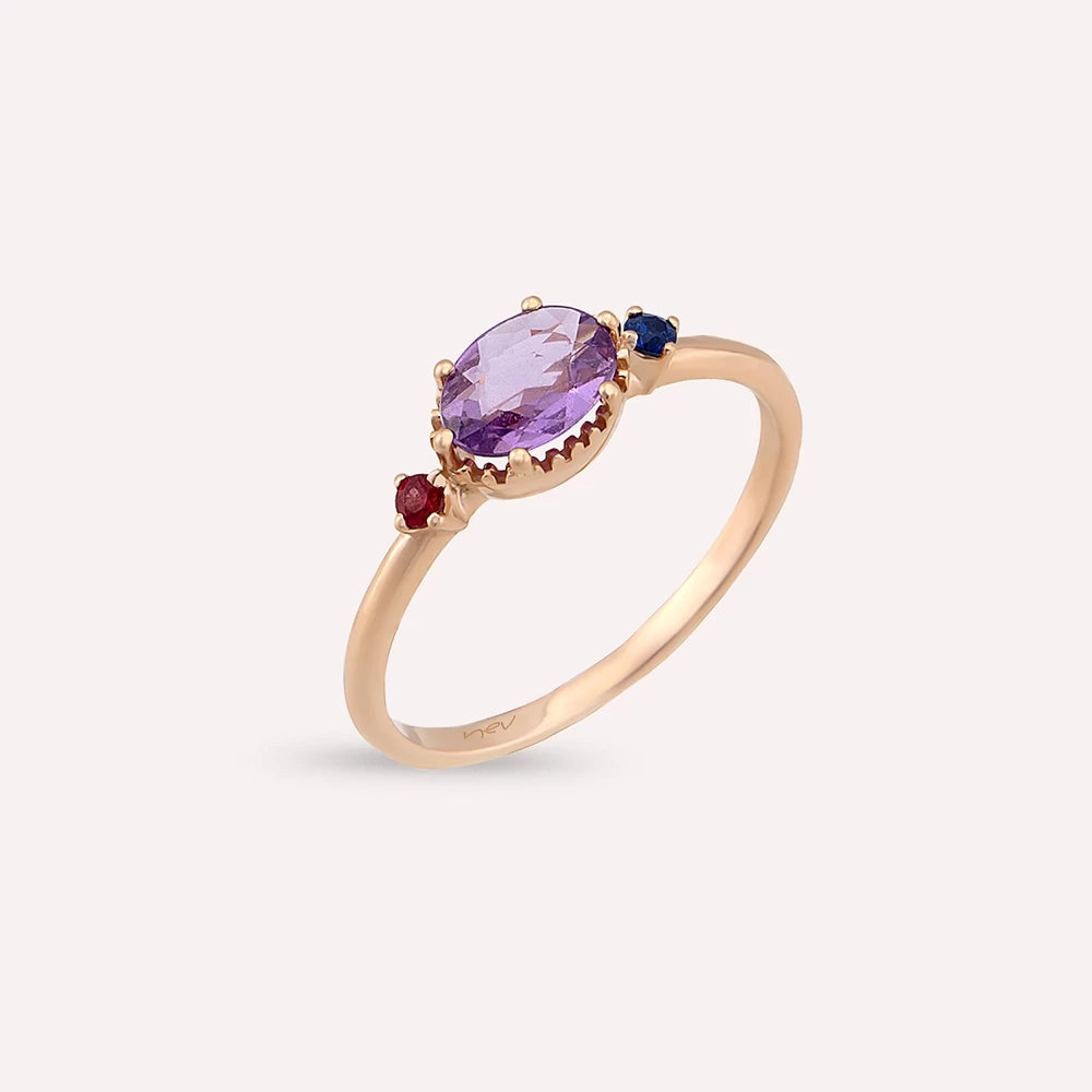 0.70 CT Multicolor Safir Taşlı Rose Altın Yüzük