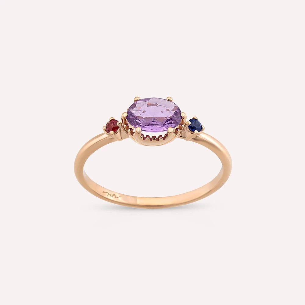0.70 CT Multicolor Safir Taşlı Rose Altın Yüzük