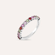 0.70 CT Multicolor Safir Taşlı Yarımtur Beyaz Altın Yüzük
