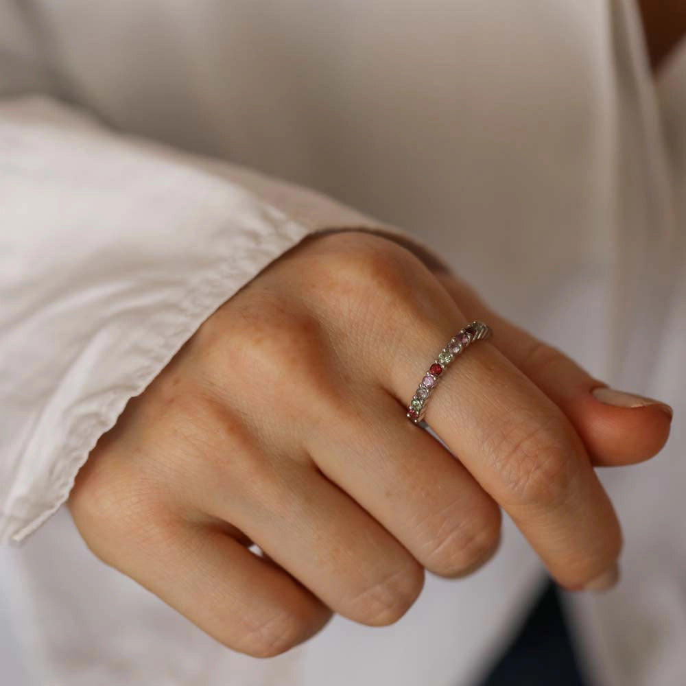 0.70 CT Multicolor Safir Taşlı Yarımtur Beyaz Altın Yüzük