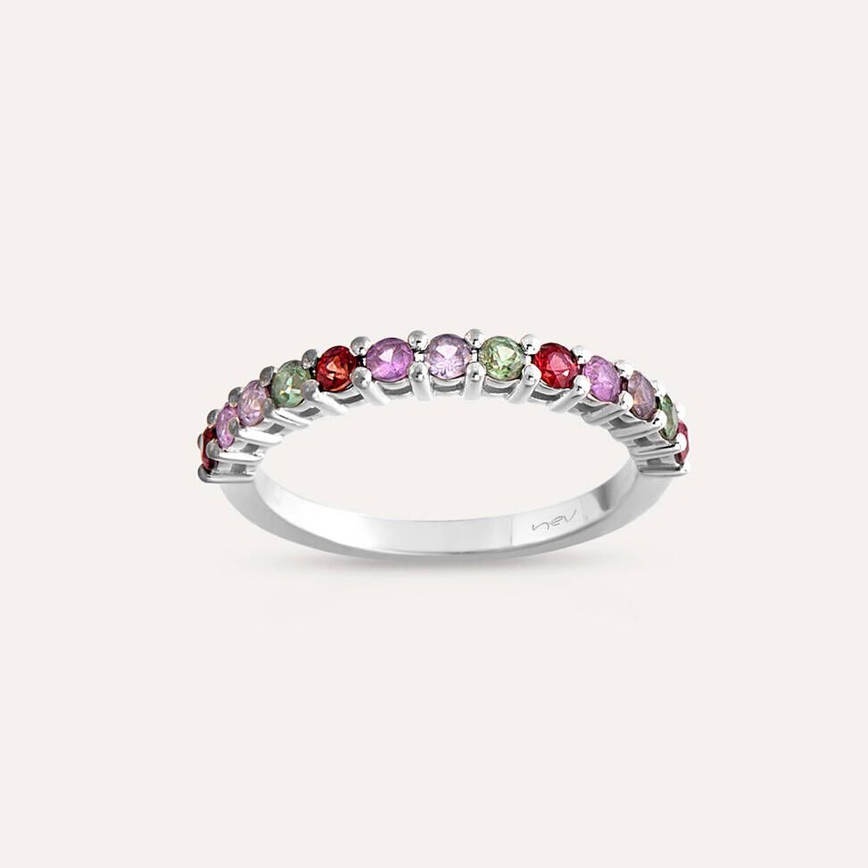 0.70 CT Multicolor Safir Taşlı Yarımtur Beyaz Altın Yüzük