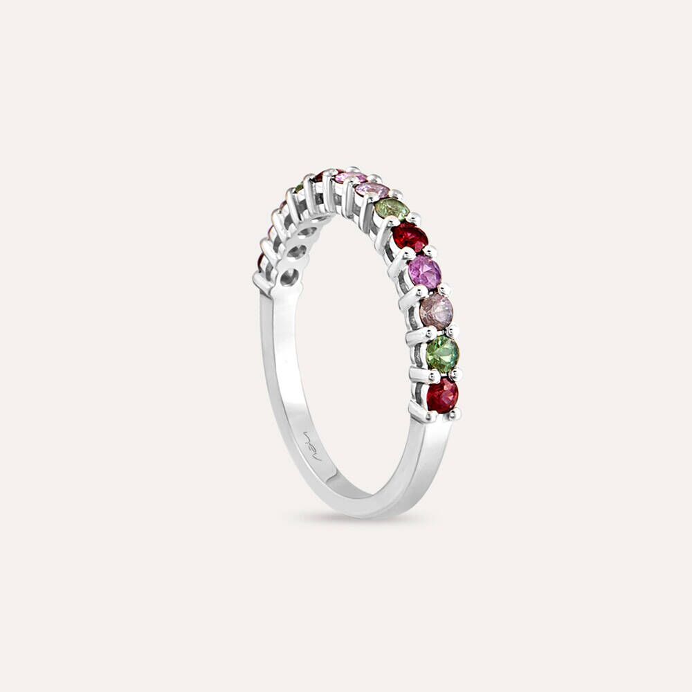 0.70 CT Multicolor Safir Taşlı Yarımtur Beyaz Altın Yüzük
