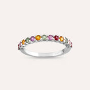 0.71 CT Multicolor Safir Taşlı Yarımtur Beyaz Altın Yüzük