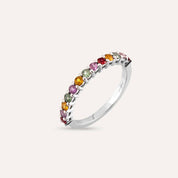 0.71 CT Multicolor Safir Taşlı Yarımtur Beyaz Altın Yüzük