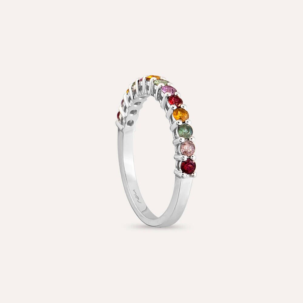 0.71 CT Multicolor Safir Taşlı Yarımtur Beyaz Altın Yüzük