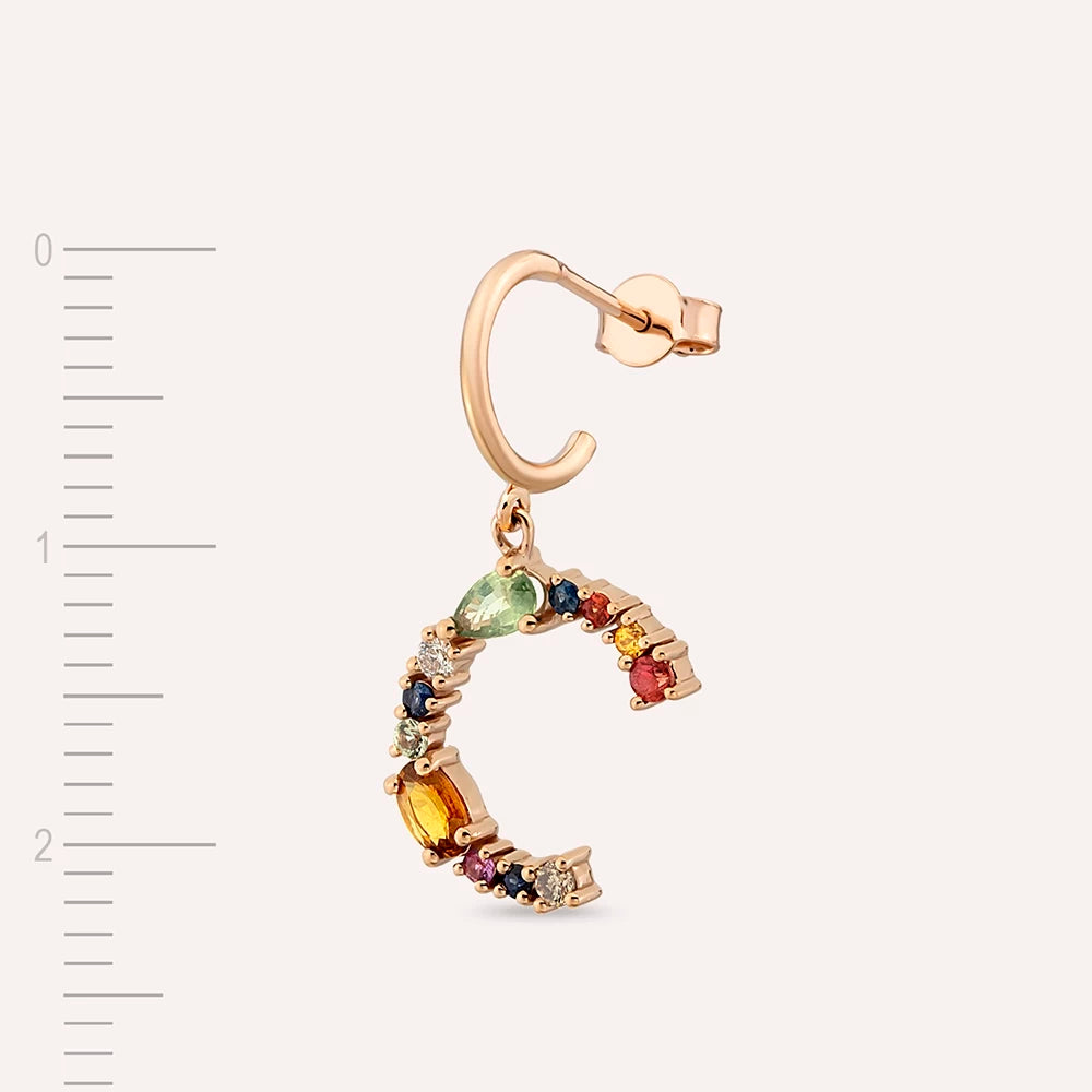 0.74 CT Multicolor Safir ve Brown Pırlanta Taşlı C Harf Tek Küpe