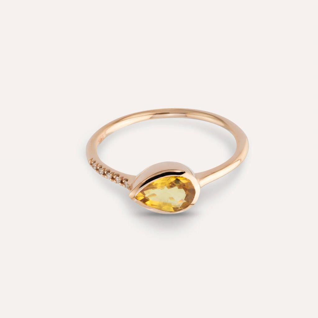 0.77 CT Damla Kesim Yellow Safir ve Pırlanta Taşlı Rose Altın Yüzük - Tufanlar Kuyumculuk