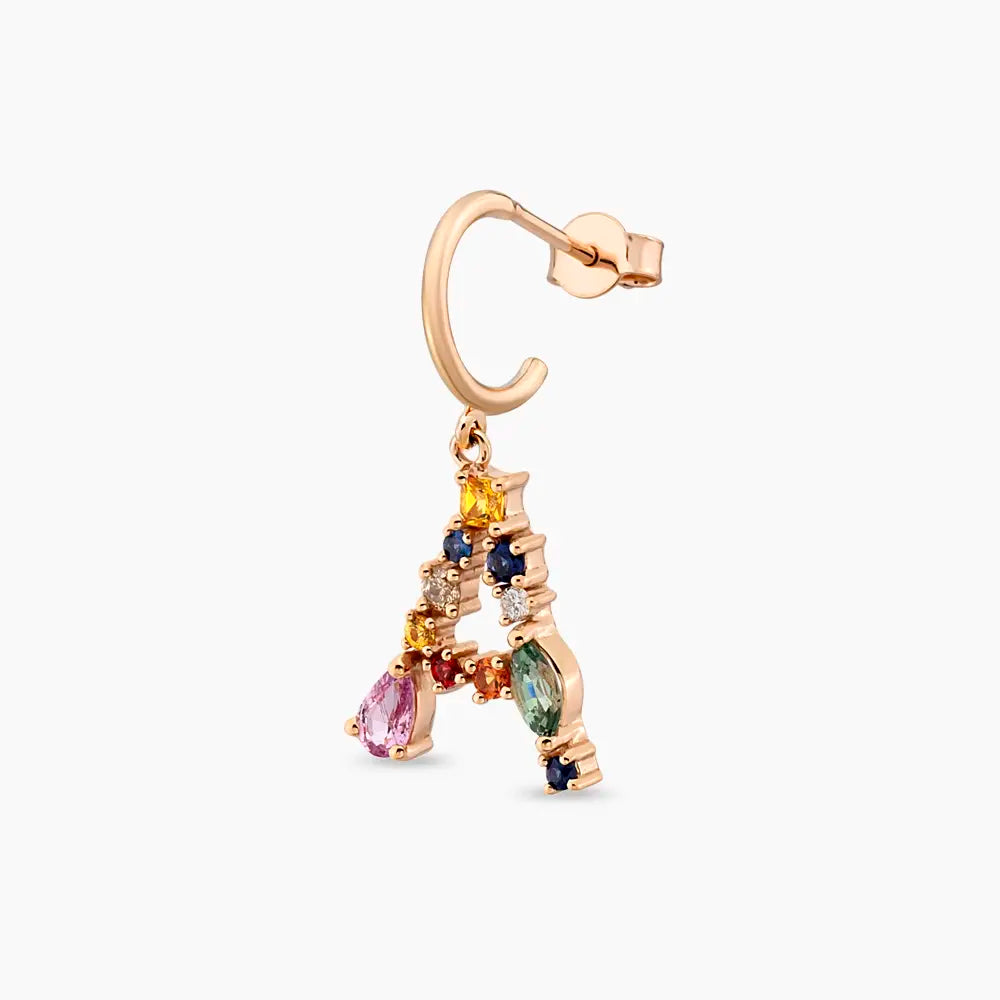 0.78 CT Multicolor Safir ve Brown Pırlanta Taşlı A Harf Tek Küpe