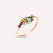 Zoya 0.78 CT Multicolor Safir ve Pırlanta Taşlı Rose Altın Yüzük