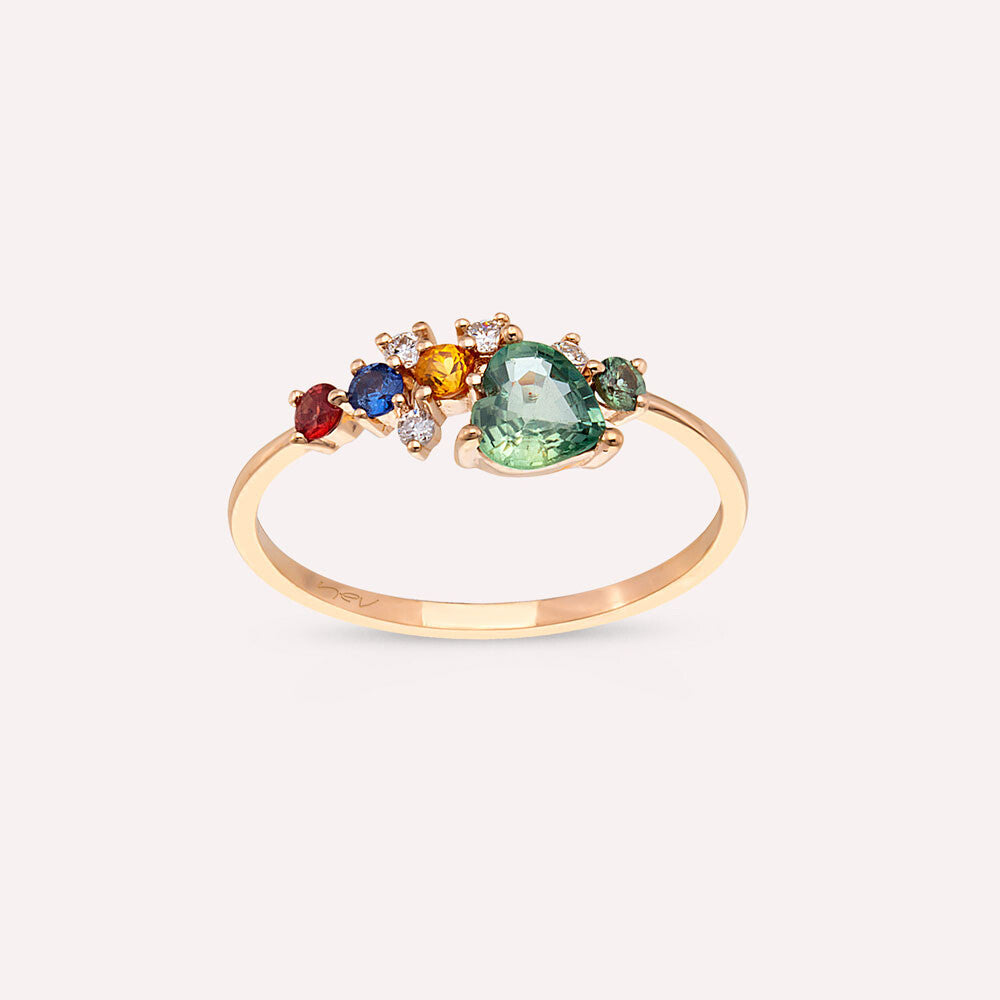 Zoya 0.78 CT Multicolor Safir ve Pırlanta Taşlı Rose Altın Yüzük