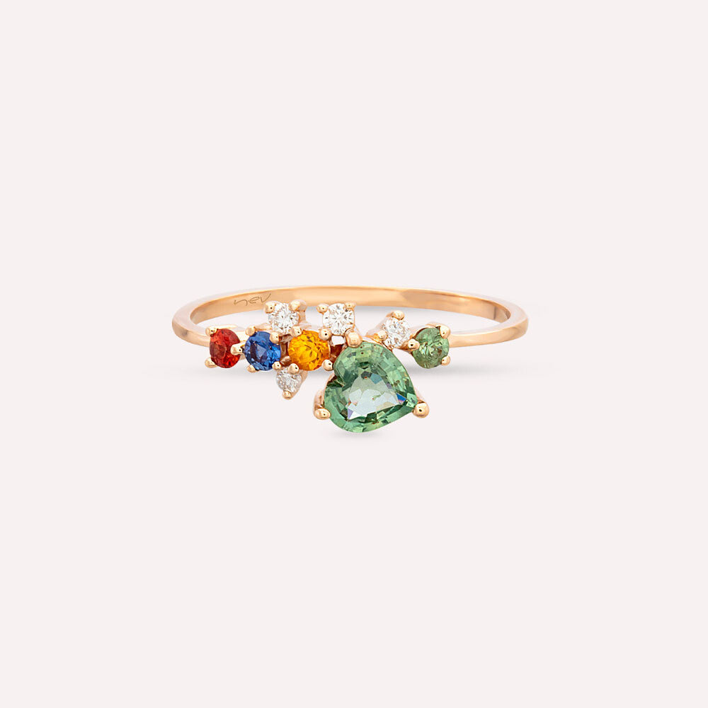 Zoya 0.78 CT Multicolor Safir ve Pırlanta Taşlı Rose Altın Yüzük