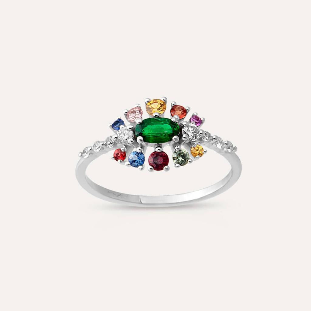 0.79 CT Zümrüt, Multicolor Safir ve Pırlanta Taşlı Yüzük