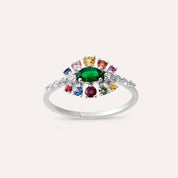 0.79 CT Zümrüt, Multicolor Safir ve Pırlanta Taşlı Yüzük
