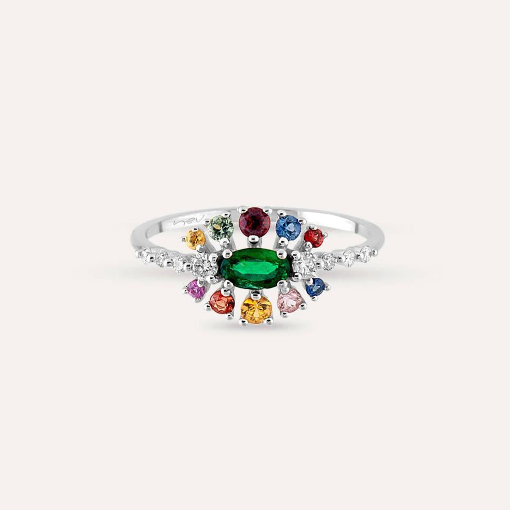0.79 CT Zümrüt, Multicolor Safir ve Pırlanta Taşlı Yüzük
