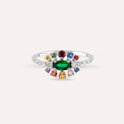 0.79 CT Zümrüt, Multicolor Safir ve Pırlanta Taşlı Yüzük