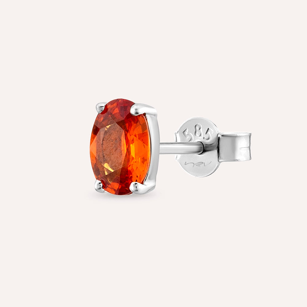 0.82 CT Oval Kesim Orange Safir Taşlı Beyaz Altın Tek Küpe