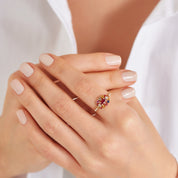 0.83 CT Multicolor Safir, Yakut ve Pırlanta Taşlı Sarı Altın Yüzük