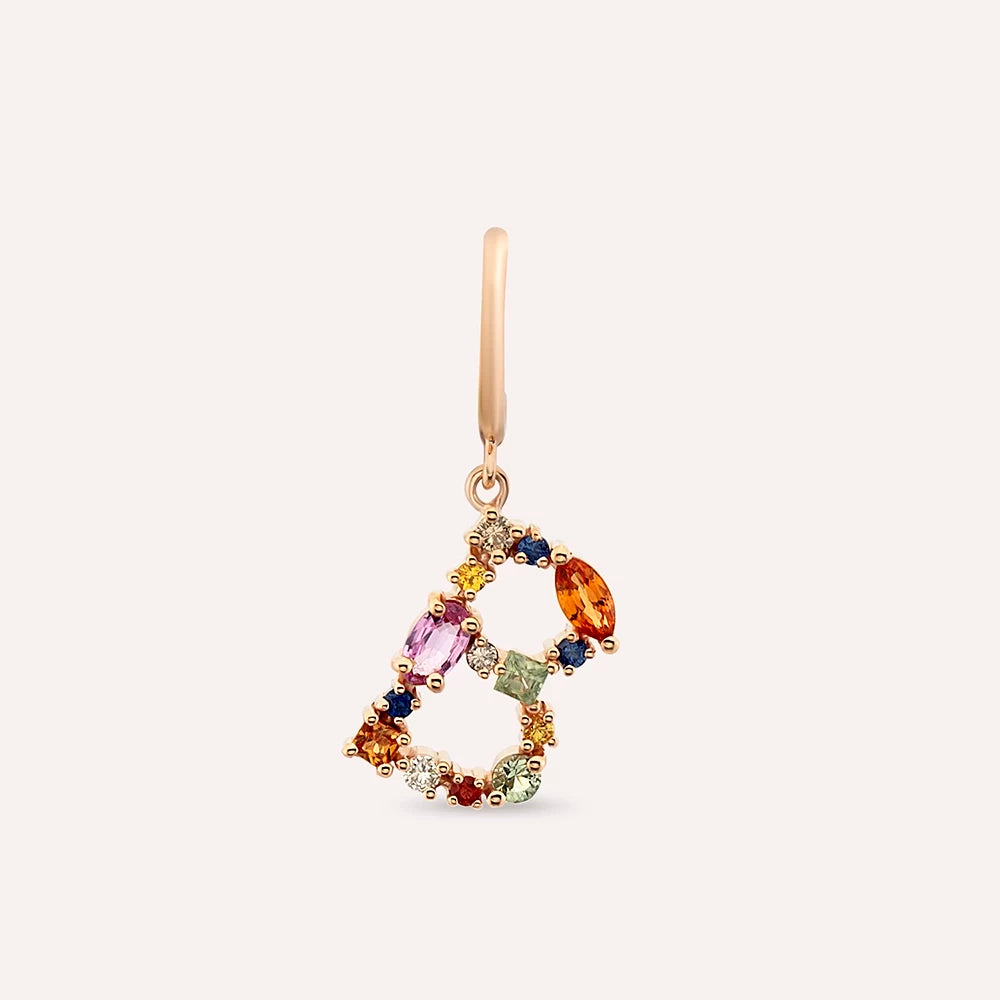 0.85 CT Multicolor Safir ve Brown Pırlanta Taşlı B Harf Tek Küpe