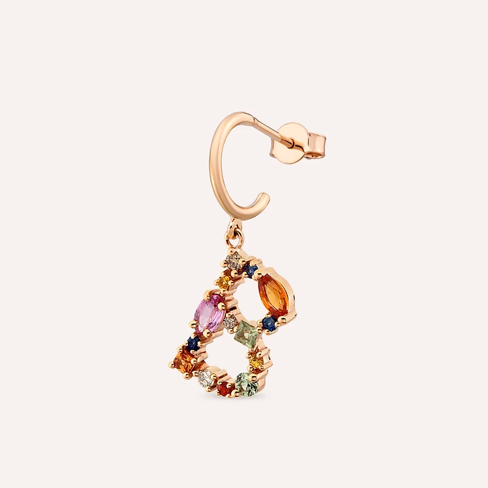 0.85 CT Multicolor Safir ve Brown Pırlanta Taşlı B Harf Tek Küpe