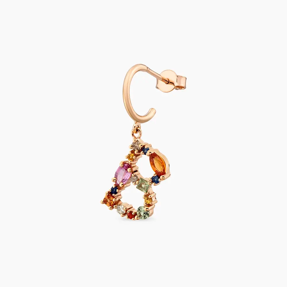 0.85 CT Multicolor Safir ve Brown Pırlanta Taşlı B Harf Tek Küpe