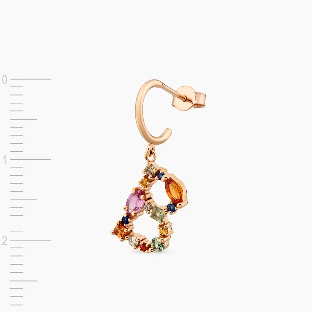 0.85 CT Multicolor Safir ve Brown Pırlanta Taşlı B Harf Tek Küpe