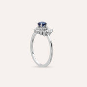 0.88 CT Safir ve Pırlanta Taşlı Beyaz Altın Yüzük