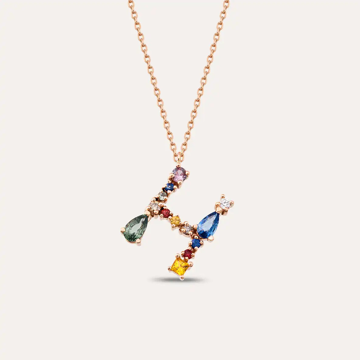 0.92 CT Brown Pırlanta ve Multicolor Safir Taşlı H Harf Kolye