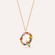 0.94 CT Brown Pırlanta ve Multicolor Safir Taşlı Q Harf Kolye