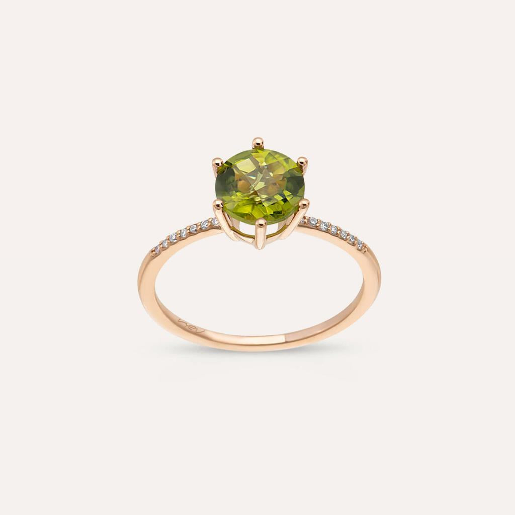 0.98 Peridot ve Pırlanta Taşlı Rose Altın Yüzük