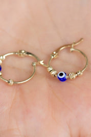 Zarif Dorika Toplu Nazar Altın Halka Küpe