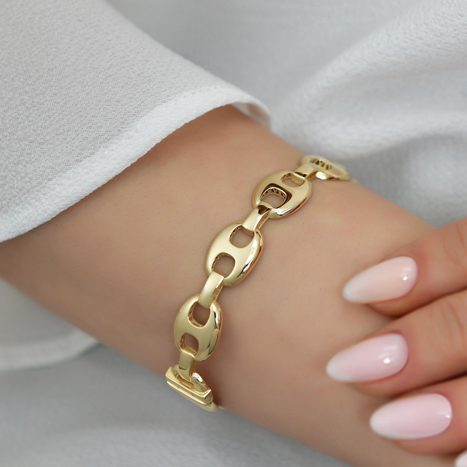 Zincir Motifli 14 Ayar Altın Kelepçe Bilezik