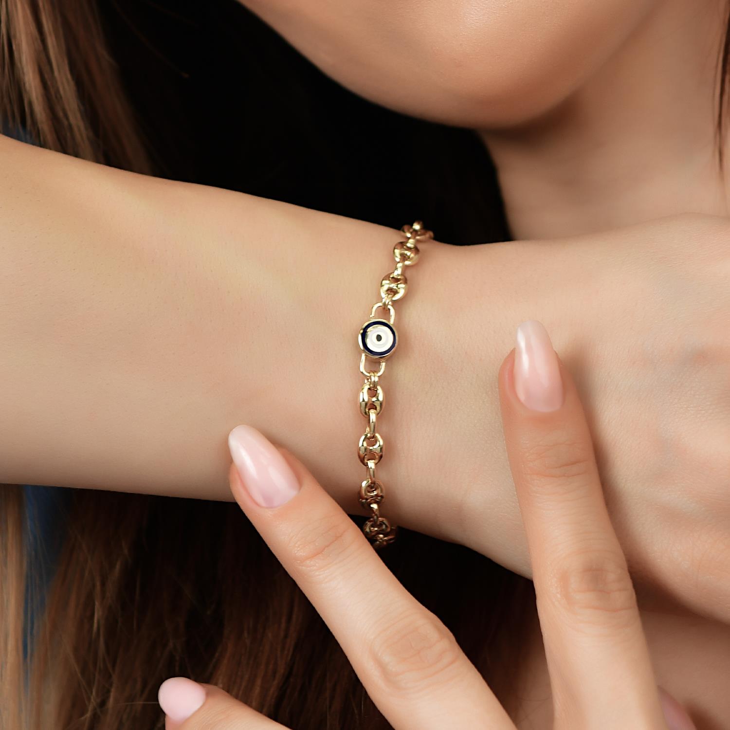 14 Ayar Altın Mineli Nazar Boncuklu Bileklik