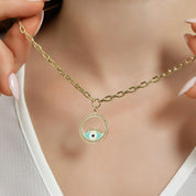 14 Ayar Altın Mineli Nazar Göz Kolye