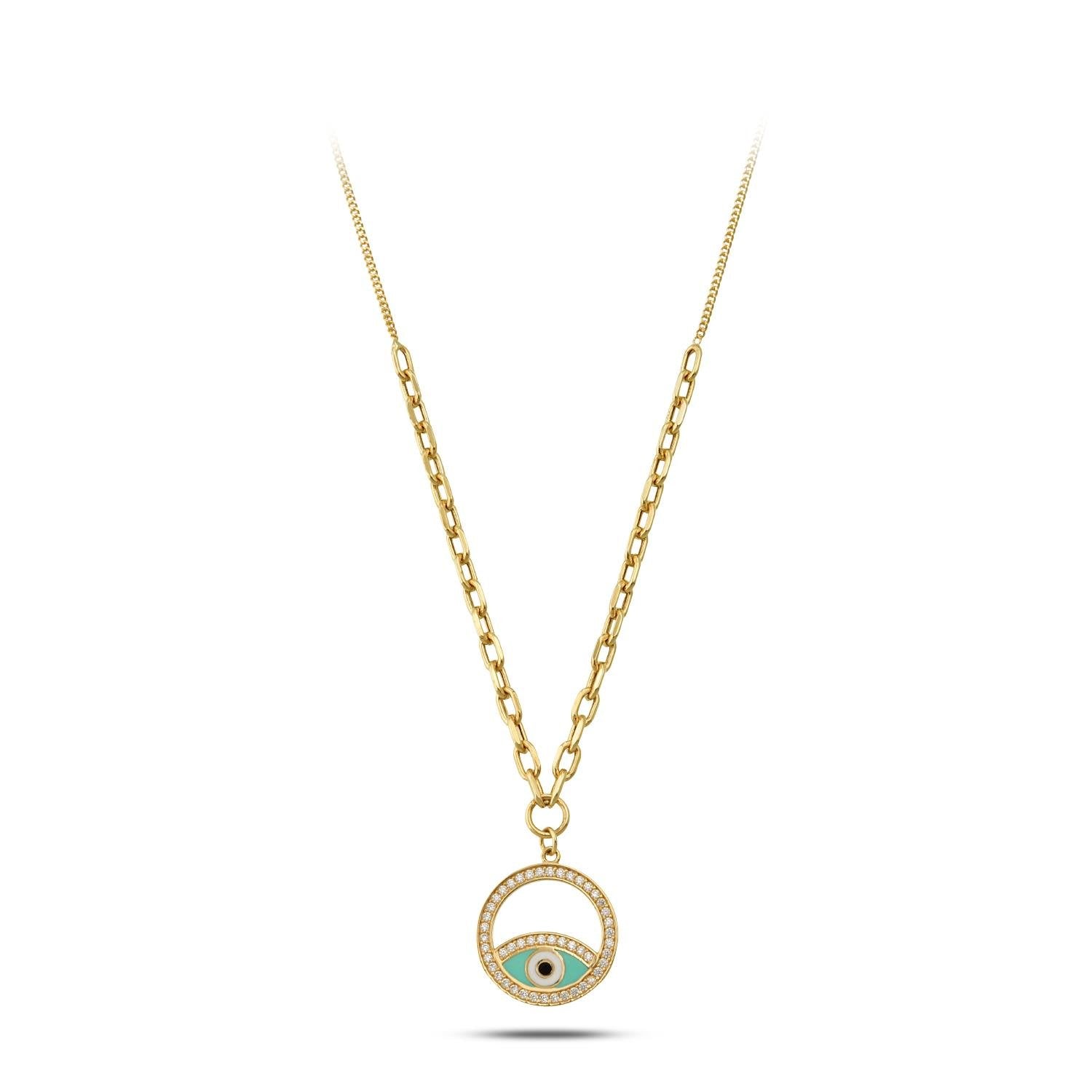 14 Ayar Altın Mineli Nazar Göz Kolye