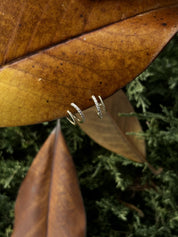 Çift Sıra Görünümlü Taşlı Altın Halka Küpe